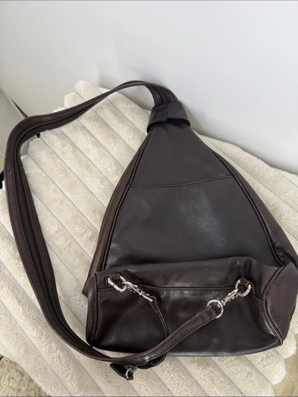 Vintage Nine West Dark Brown Leather Sling Backpack